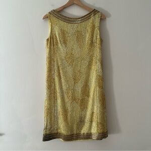 Malcolm Starr Vintage 60s Cocktail Dress Beaded Yellow  Size Small Mod Retro